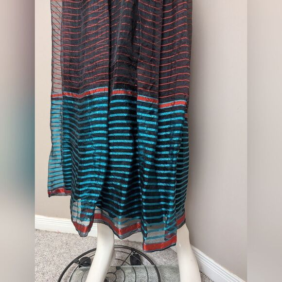 Vintage 1960s Ruth Statner Sheer Stripe Maxi Skirt Blue Red Black Lined High Wai - Picture 9 of 11